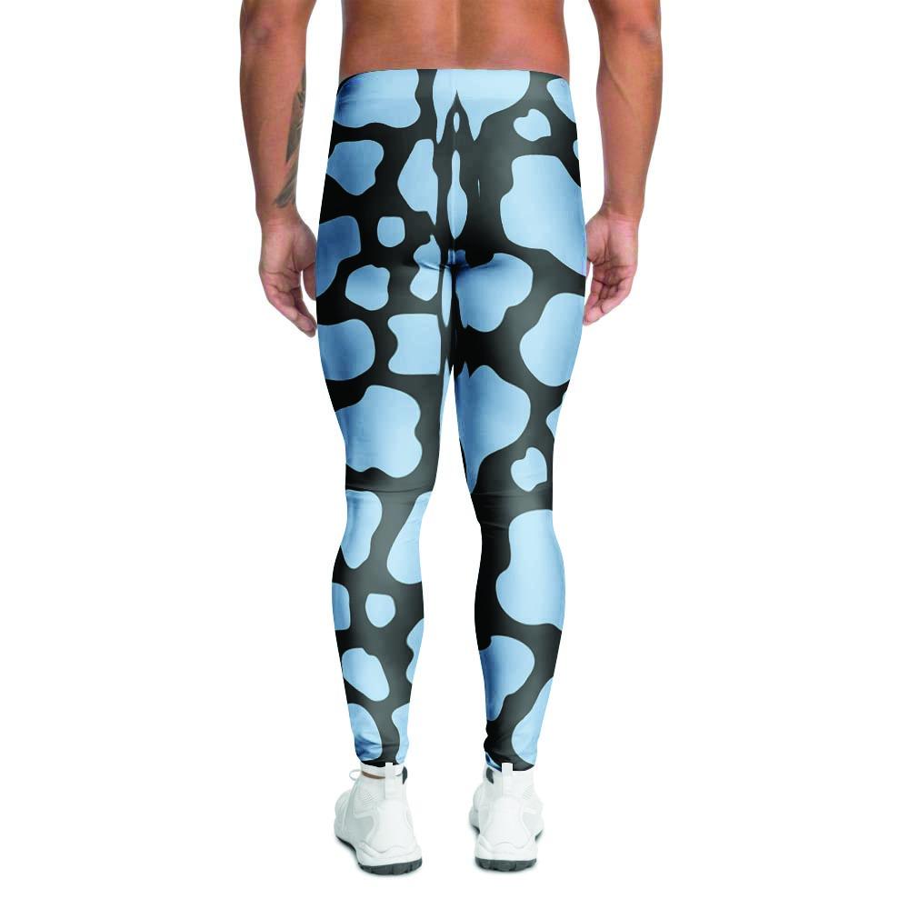 Blue And Black Cow Print Men's Leggings-grizzshop