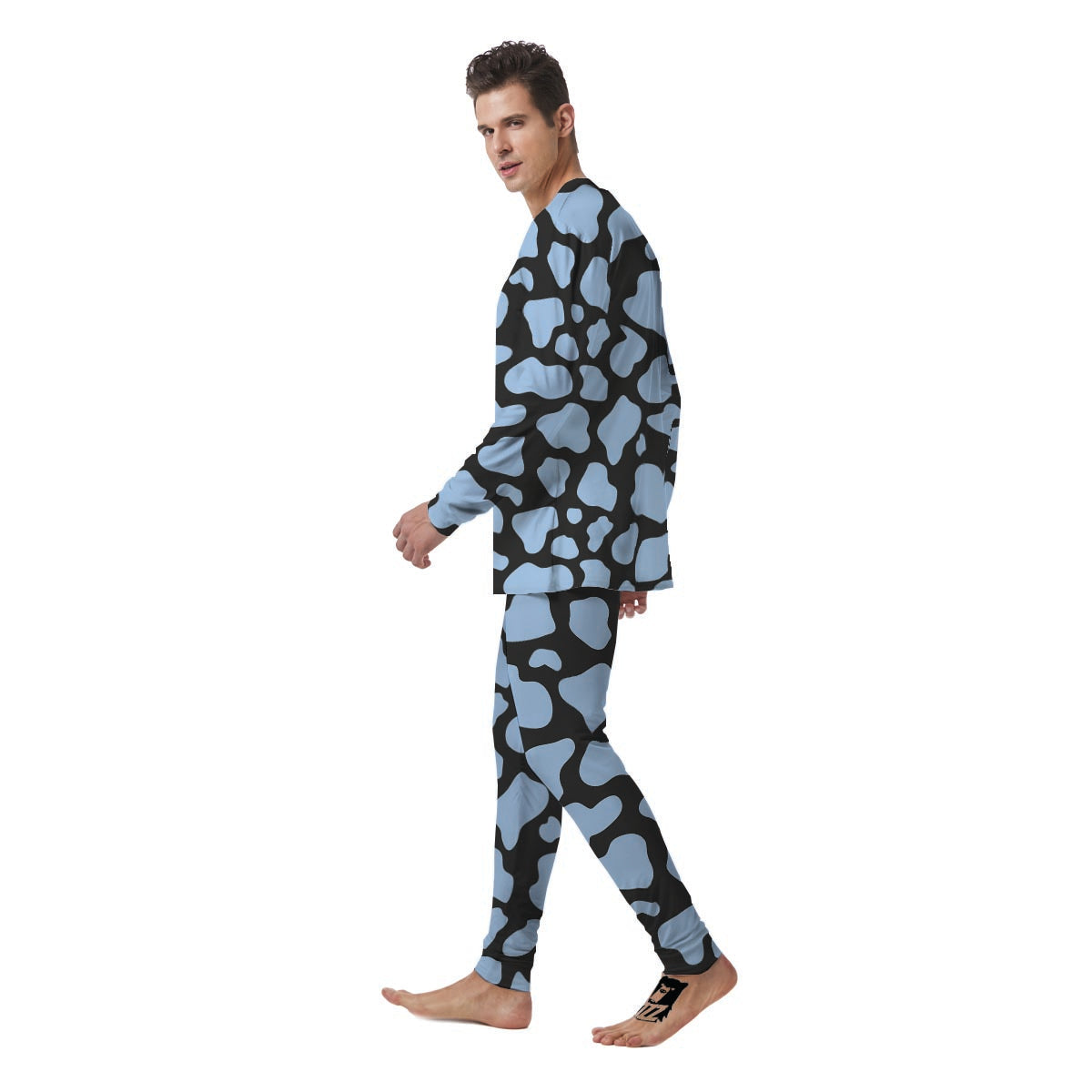 Blue And Black Cow Print Men's Pajamas-grizzshop