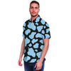 Blue And Black Cow Print Men's Short Sleeve Shirt-grizzshop