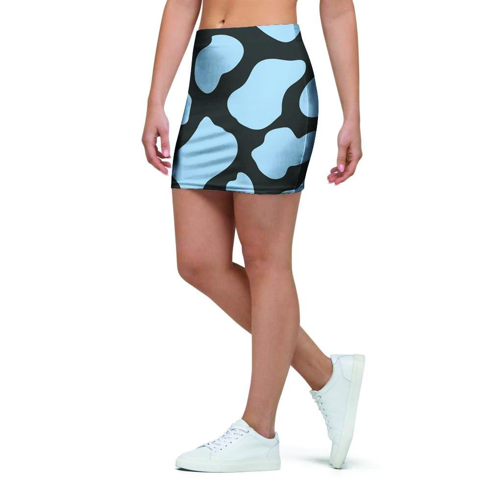 Blue And Black Cow Print Mini Skirt-grizzshop