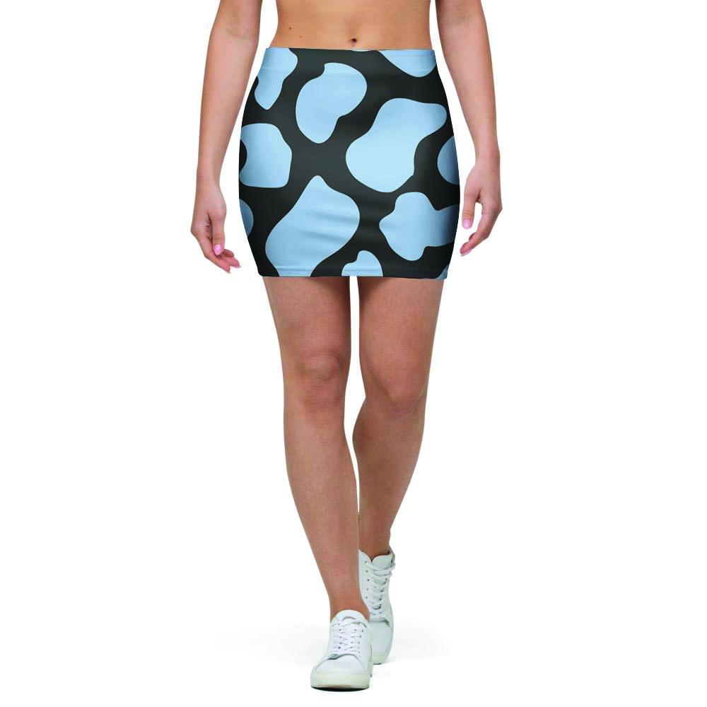 Blue And Black Cow Print Mini Skirt-grizzshop