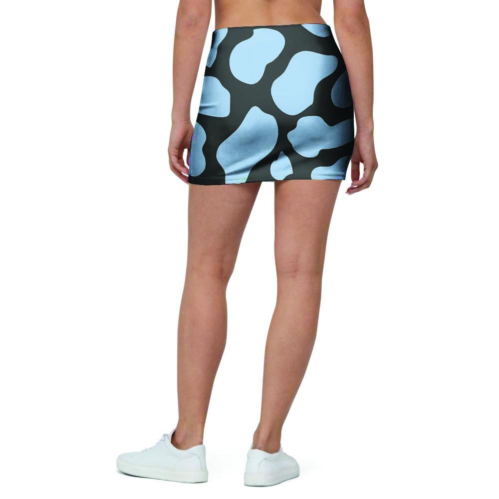 Blue And Black Cow Print Mini Skirt-grizzshop