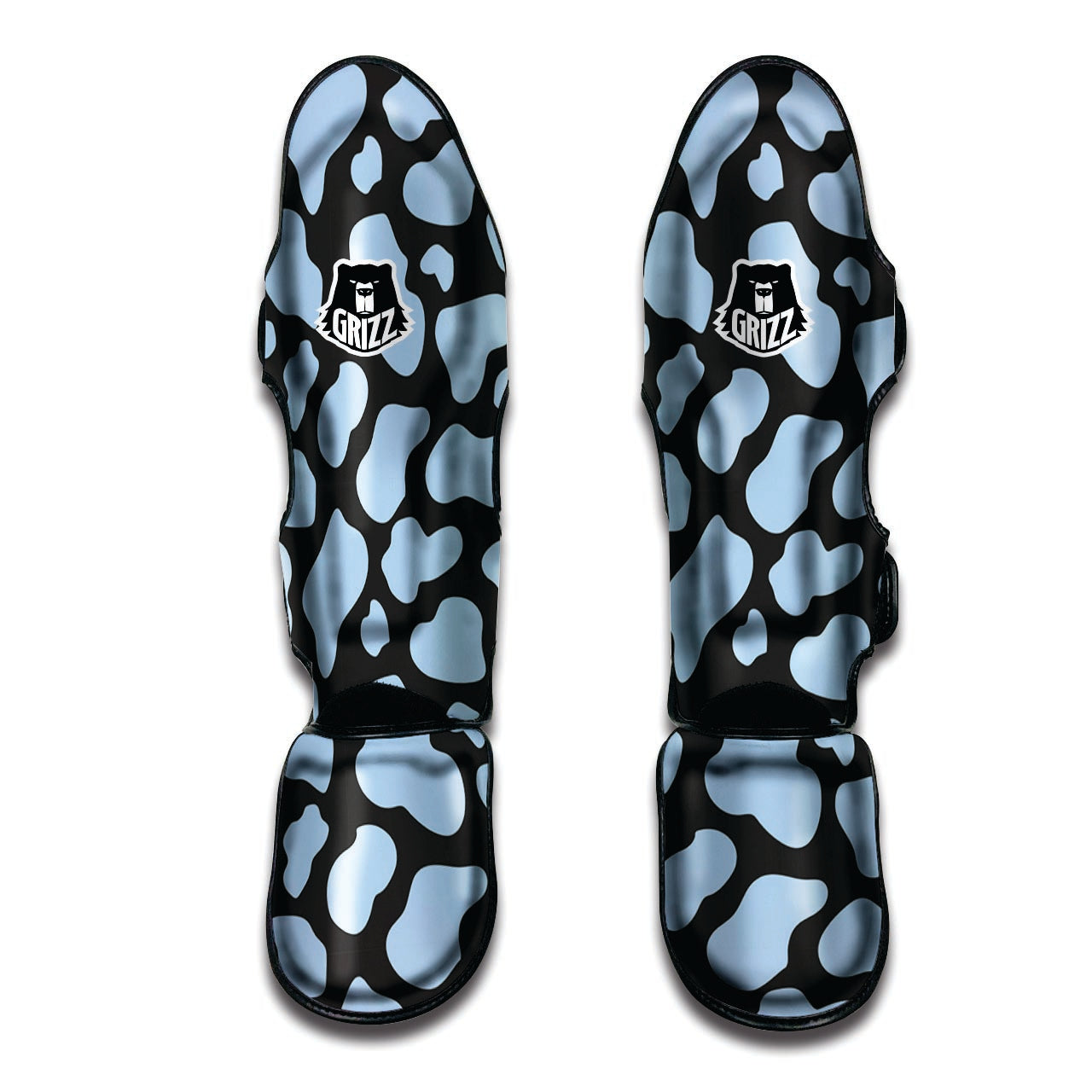 Blue And Black Cow Print Muay Thai Shin Guard-grizzshop