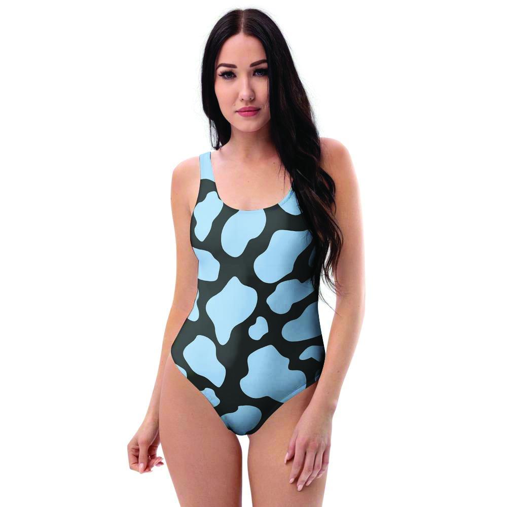 Blue And Black Cow Print One Piece Swimsuite-grizzshop