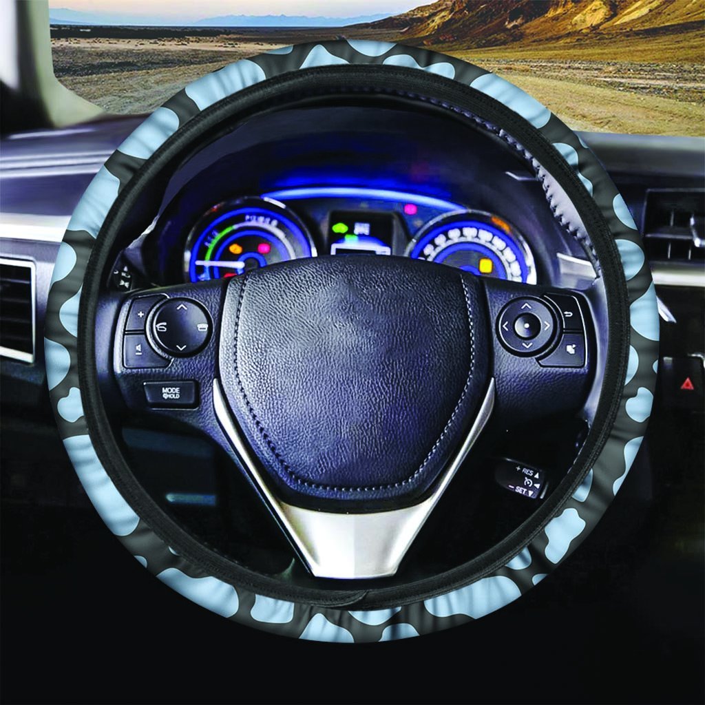 Blue And Black Cow Print Steering Wheel Cover-grizzshop