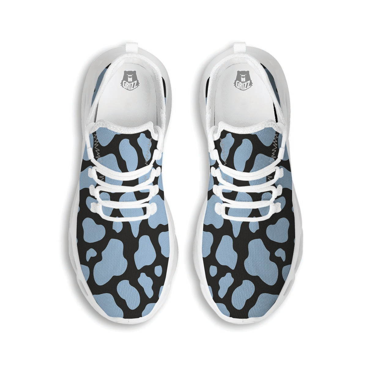 Blue And Black Cow Print White Running Shoes-grizzshop