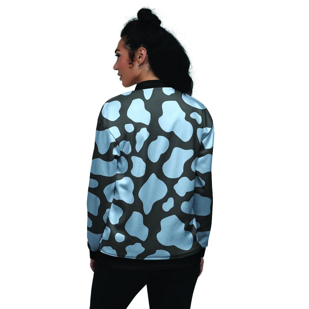 Blue And Black Cow Print Women's Bomber Jacket-grizzshop