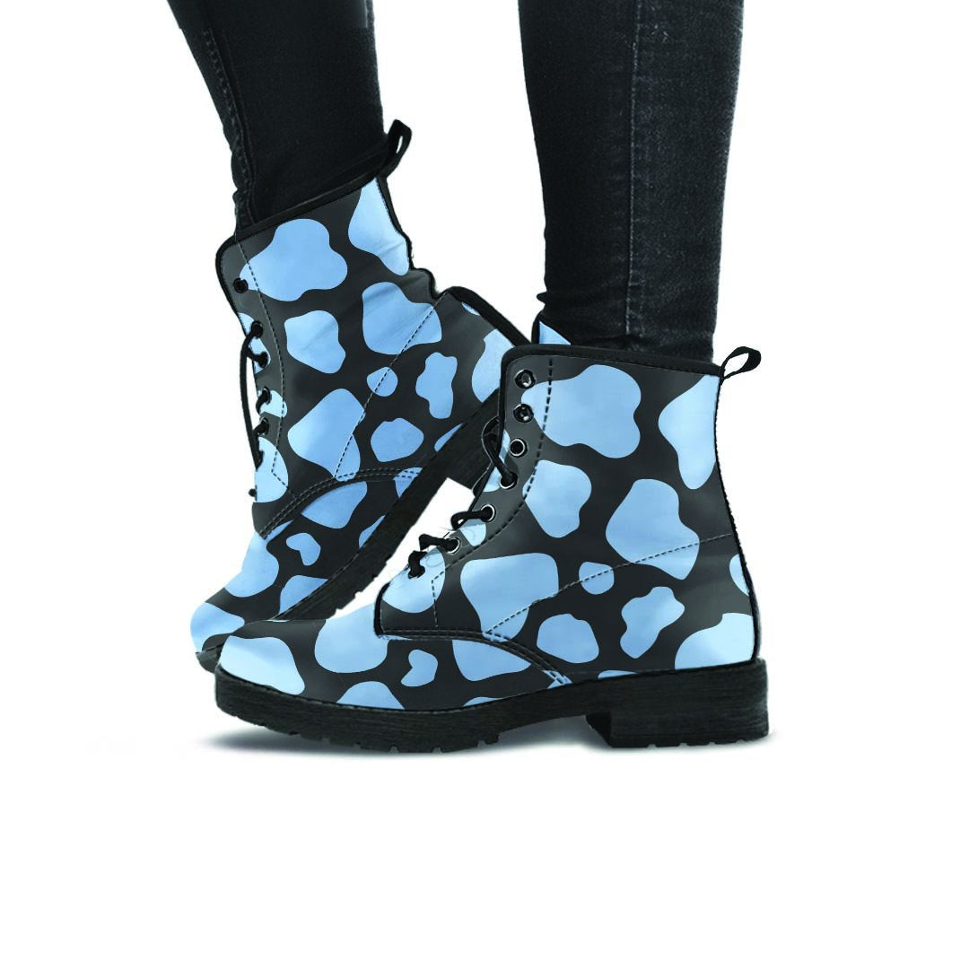 Blue And Black Cow Print Women's Boots-grizzshop