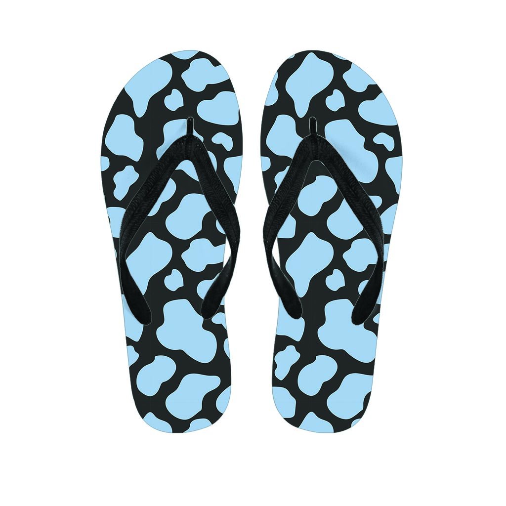 Blue And Black Cow Print Women's Flip Flops-grizzshop