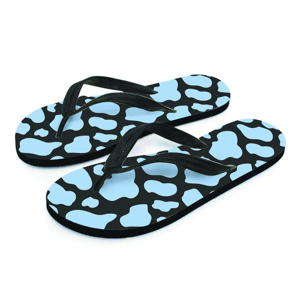Blue And Black Cow Print Women's Flip Flops-grizzshop