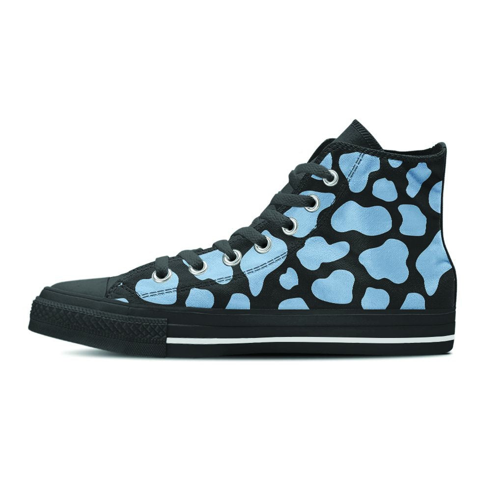 Blue And Black Cow Print Women's High Top Shoes-grizzshop