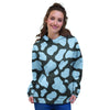 Blue And Black Cow Print Women's Hoodie-grizzshop