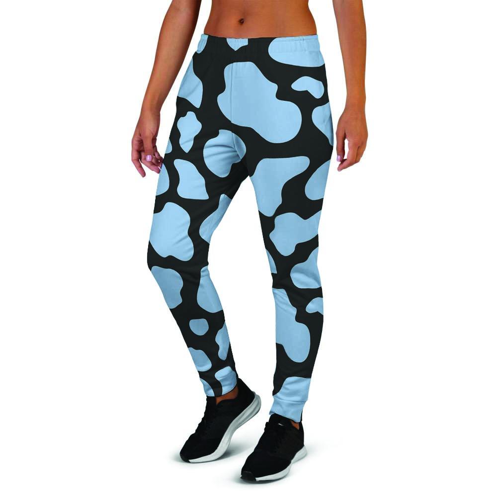 Blue And Black Cow Print Women's Joggers-grizzshop