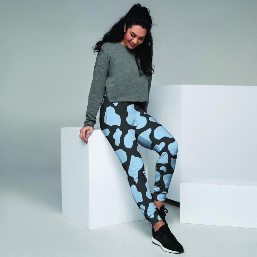 Blue And Black Cow Print Women's Joggers-grizzshop