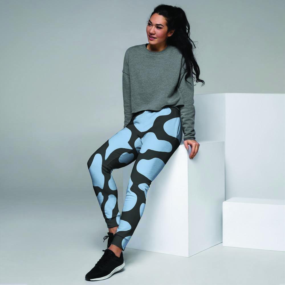 Blue And Black Cow Print Women's Joggers-grizzshop