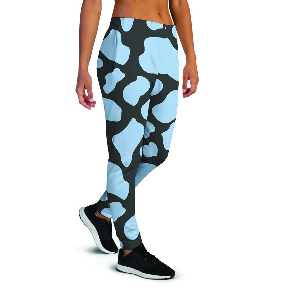 Blue And Black Cow Print Women's Joggers-grizzshop