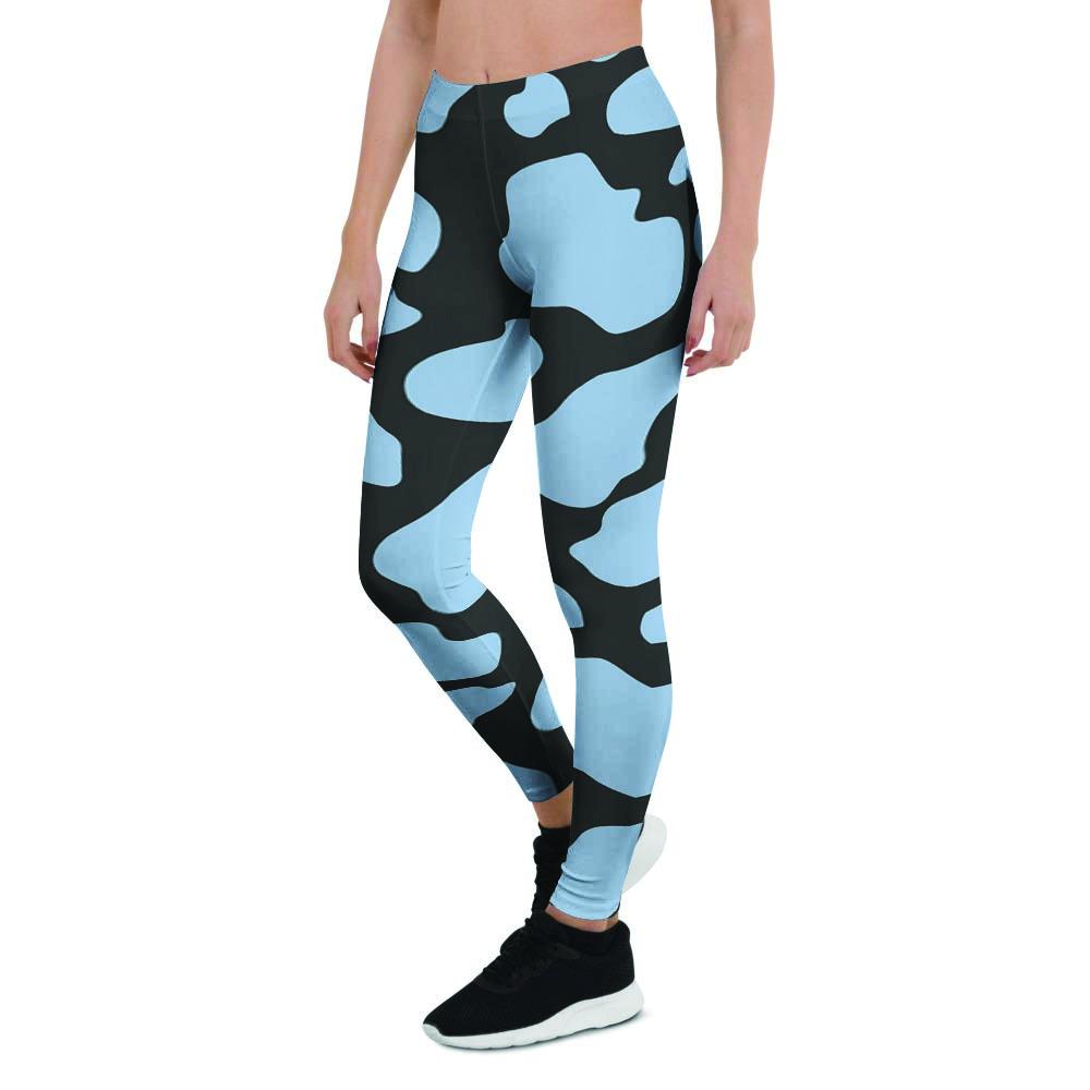 Blue And Black Cow Print Women's Leggings-grizzshop