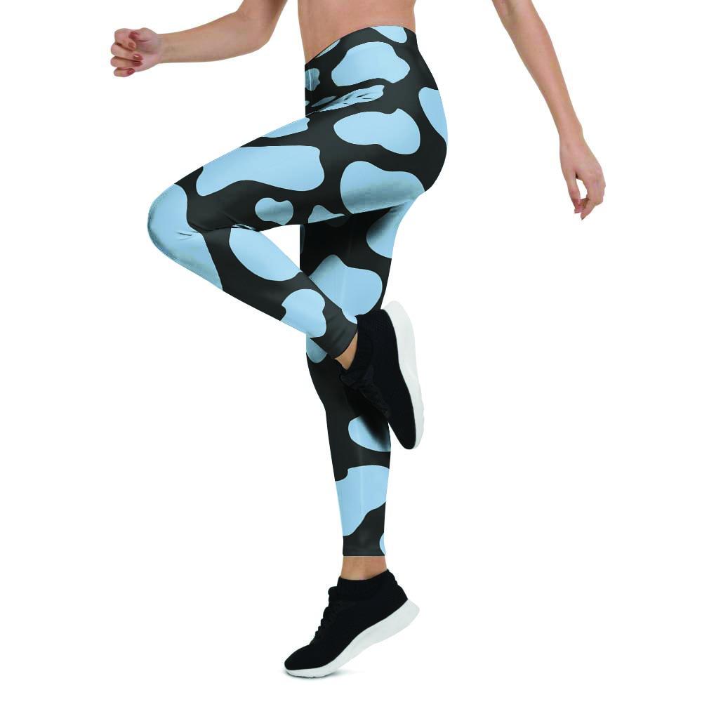 Blue And Black Cow Print Women's Leggings-grizzshop