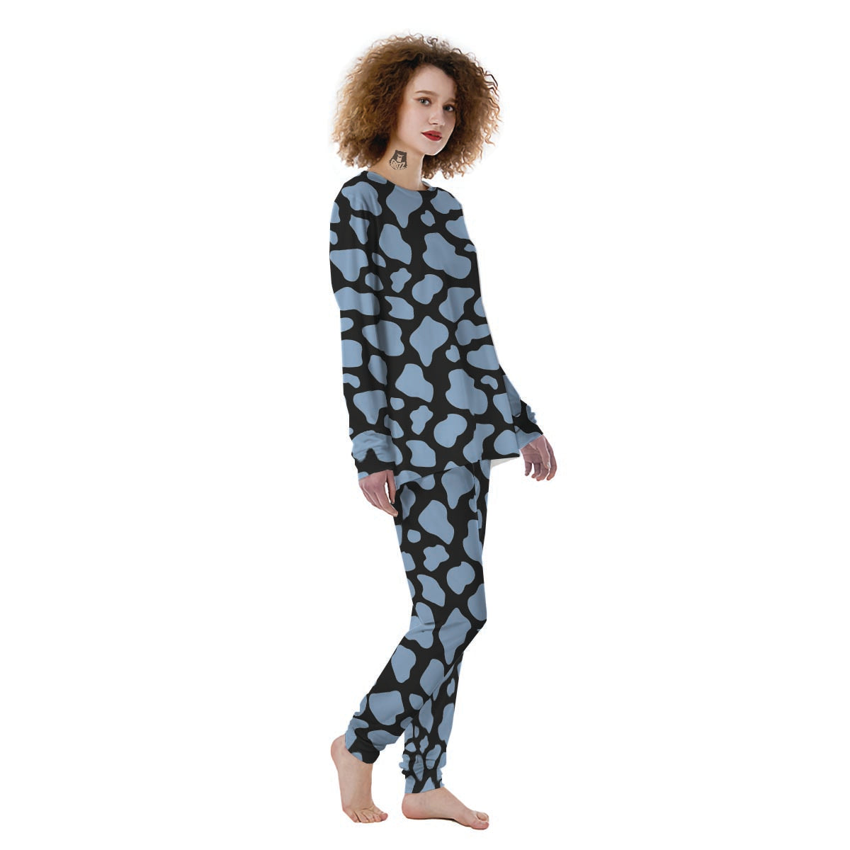 Blue And Black Cow Print Women's Pajamas-grizzshop