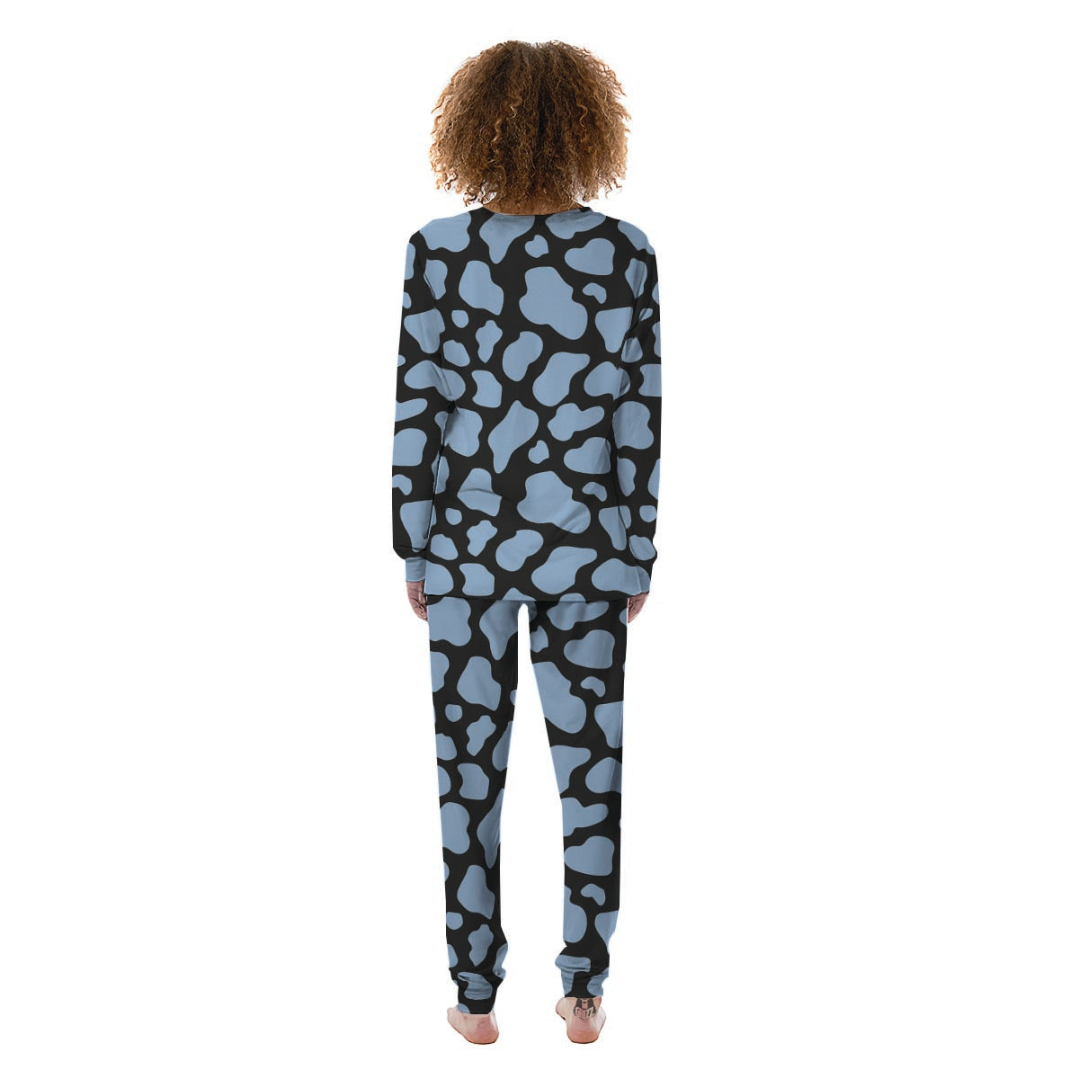Blue And Black Cow Print Women's Pajamas-grizzshop