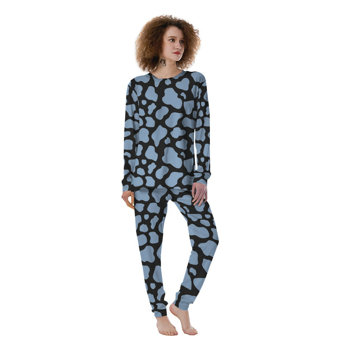 Blue And Black Cow Print Women's Pajamas-grizzshop