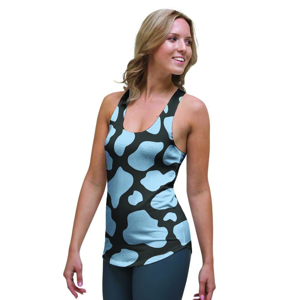 Blue And Black Cow Print Women's Racerback Tank Top-grizzshop