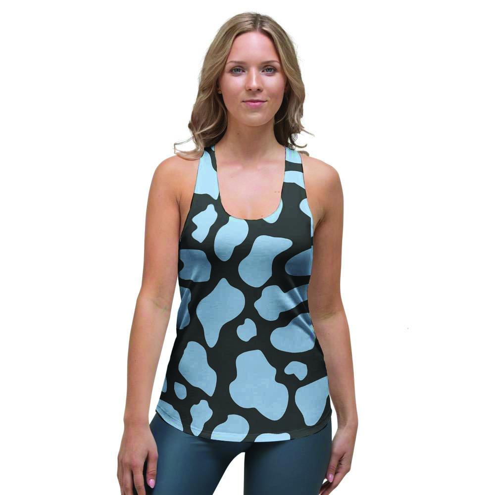 Blue And Black Cow Print Women's Racerback Tank Top-grizzshop
