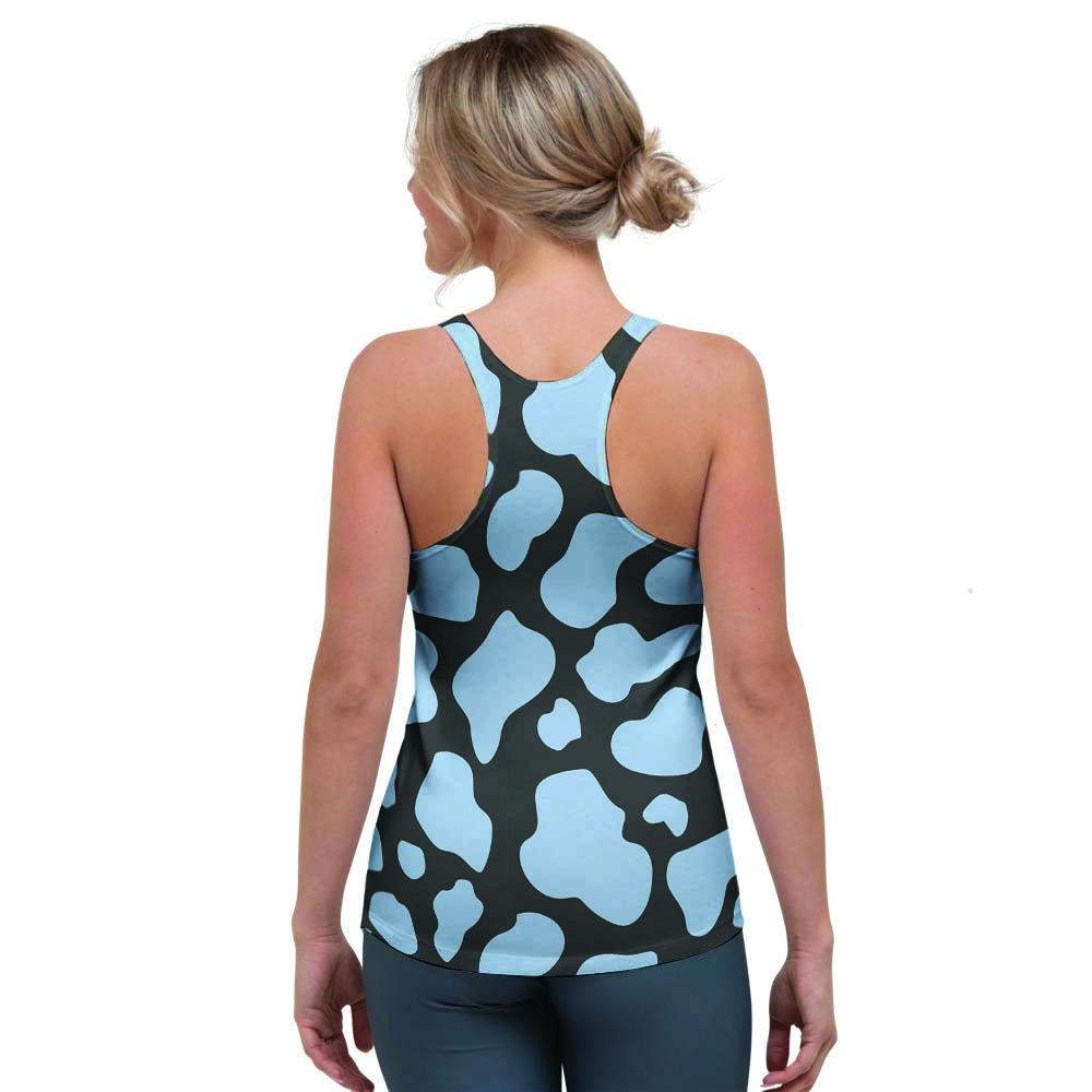 Blue And Black Cow Print Women's Racerback Tank Top-grizzshop