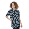 Blue And Black Cow Print Women's Short Sleeve Shirts-grizzshop