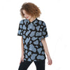 Blue And Black Cow Print Women's Short Sleeve Shirts-grizzshop