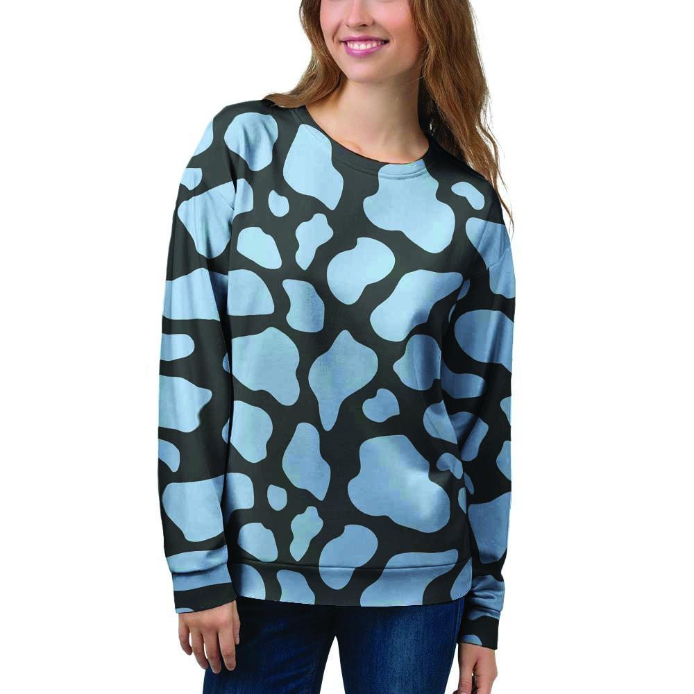 Blue And Black Cow Print Women's Sweatshirt-grizzshop