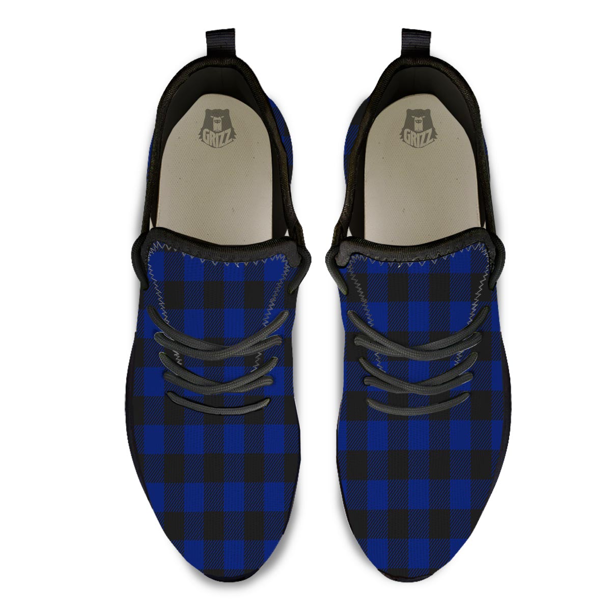 Blue And Black Steel Buffalo Check Print Pattern Black Athletic Shoes-grizzshop