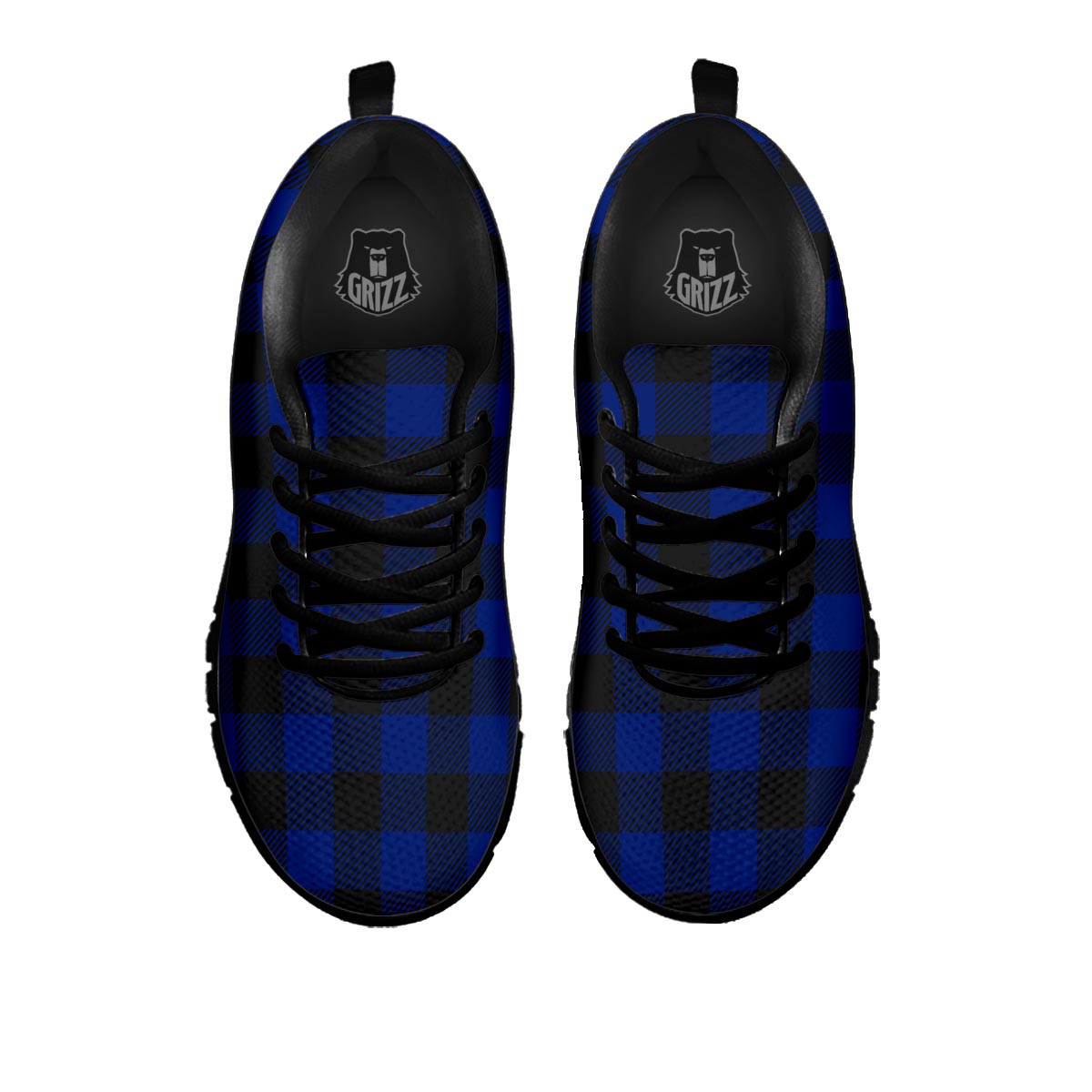 Blue And Black Steel Buffalo Check Print Pattern Black Sneaker-grizzshop