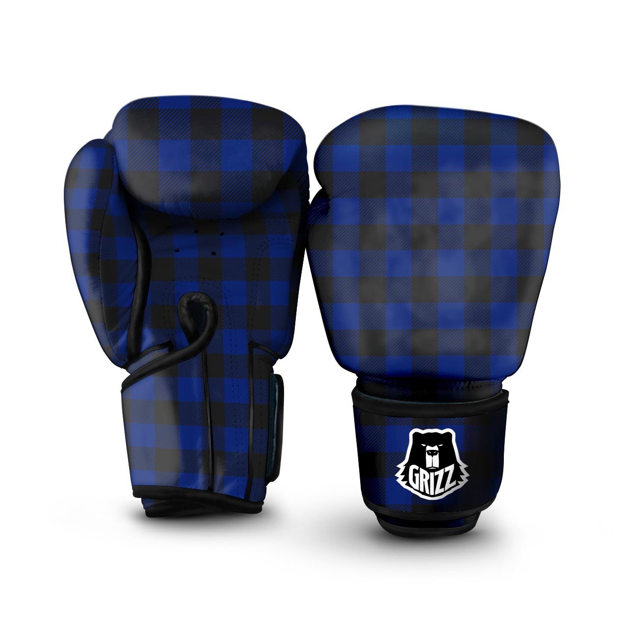 Blue And Black Steel Buffalo Check Print Pattern Boxing Gloves-grizzshop