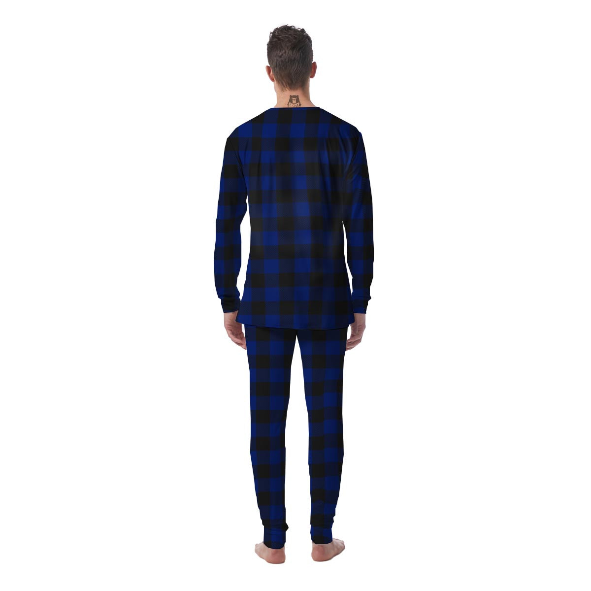 Blue And Black Steel Buffalo Check Print Pattern Men's Pajamas-grizzshop