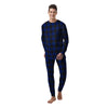 Blue And Black Steel Buffalo Check Print Pattern Men's Pajamas-grizzshop