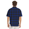 Blue And Black Steel Buffalo Check Print Pattern Men's Short Sleeve Shirts-grizzshop