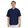 Blue And Black Steel Buffalo Check Print Pattern Men's Short Sleeve Shirts-grizzshop