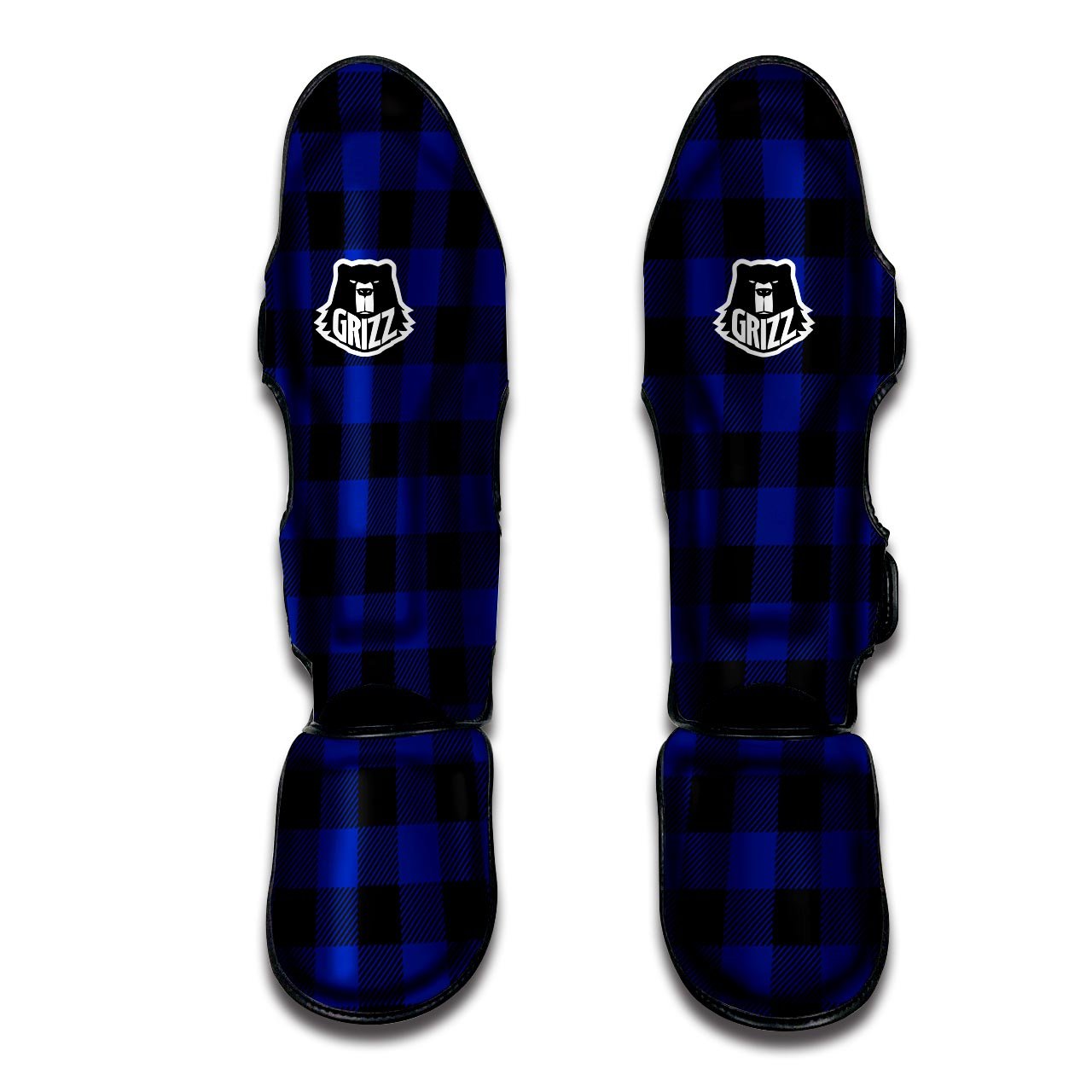 Blue And Black Steel Buffalo Check Print Pattern Muay Thai Shin Guards-grizzshop