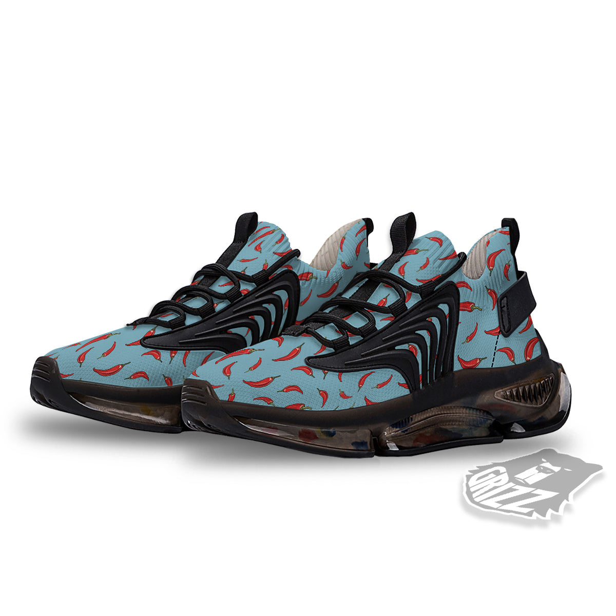 Blue And Chili Pepper Print Pattern Black Gym Shoes-grizzshop