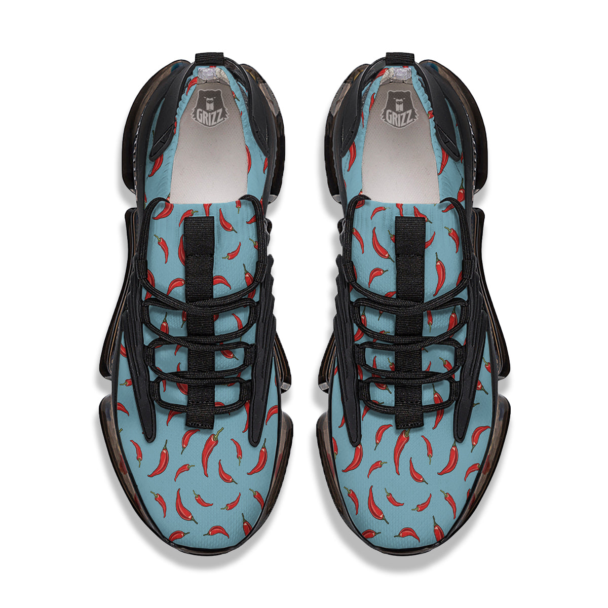Blue And Chili Pepper Print Pattern Black Gym Shoes-grizzshop
