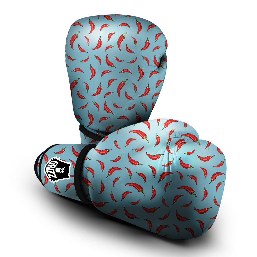 Blue And Chili Pepper Print Pattern Boxing Gloves-grizzshop