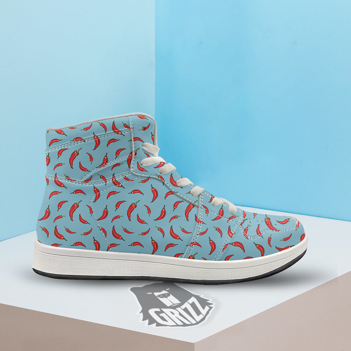 Blue And Chili Pepper Print Pattern High Top Sneakers-grizzshop