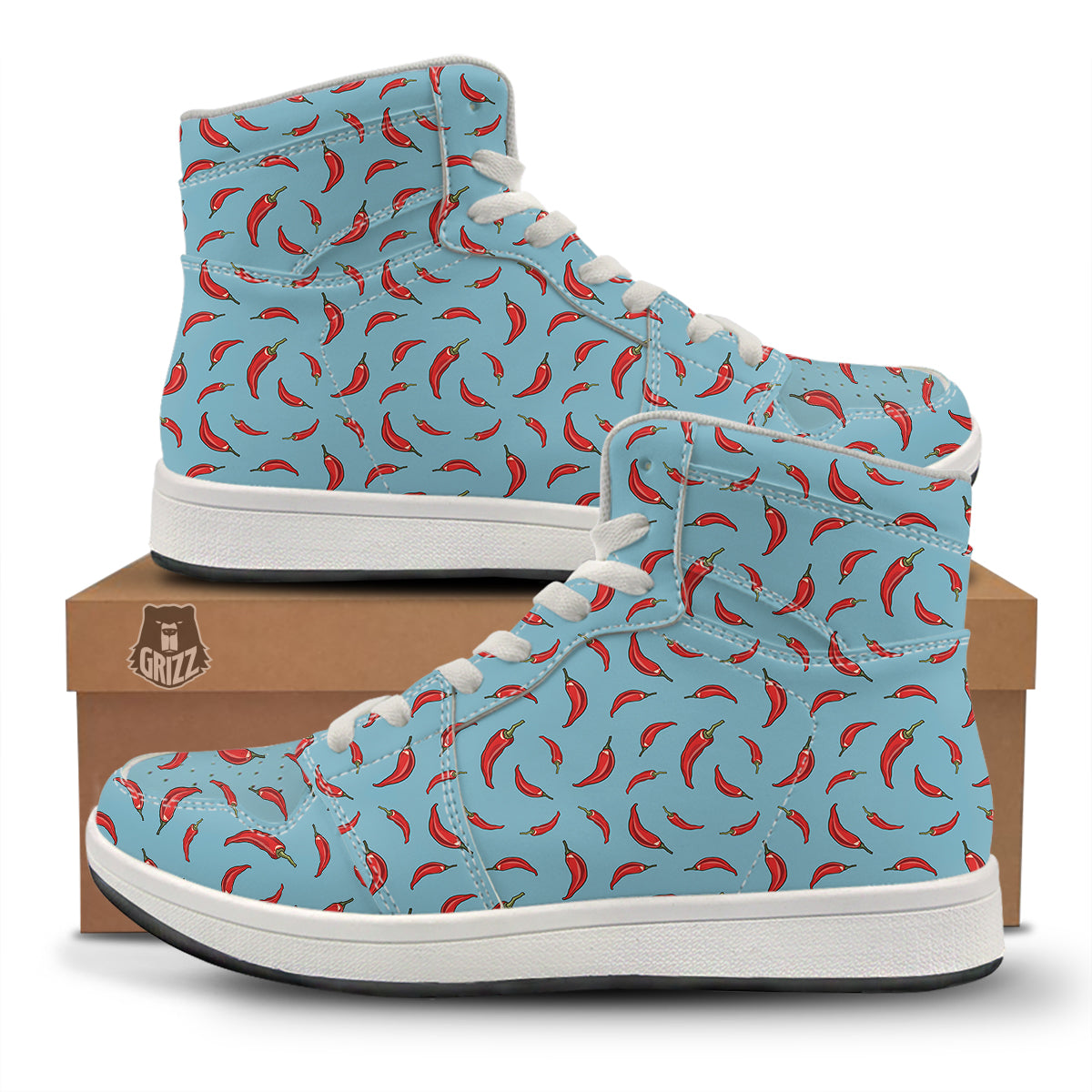 Blue And Chili Pepper Print Pattern High Top Sneakers-grizzshop