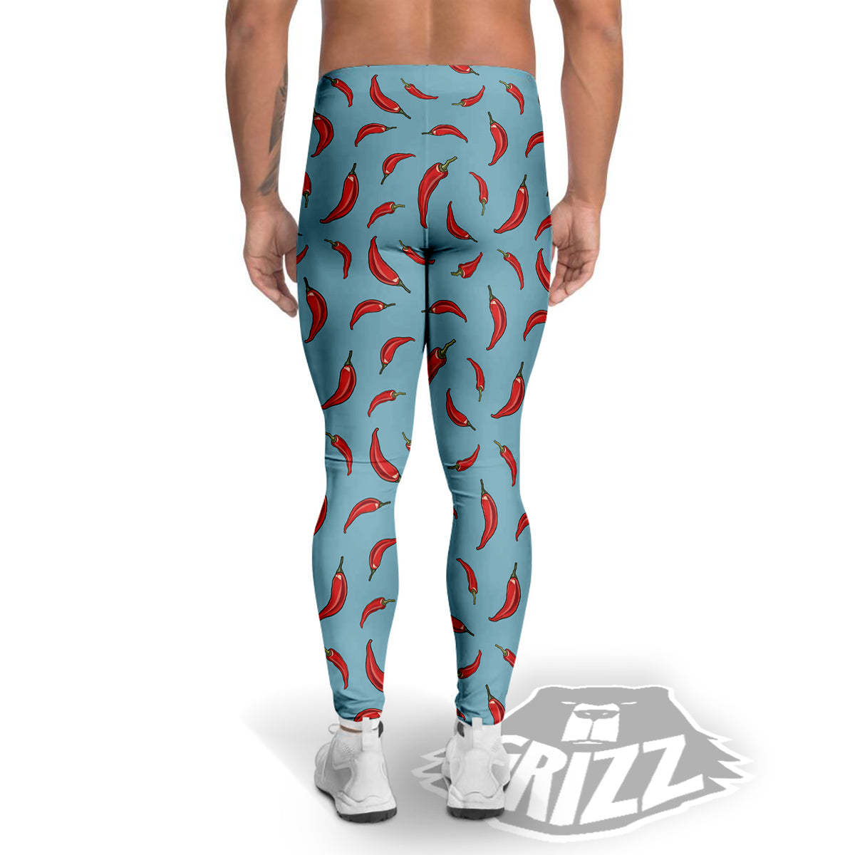 Blue And Chili Pepper Print Pattern Men's Leggings-grizzshop