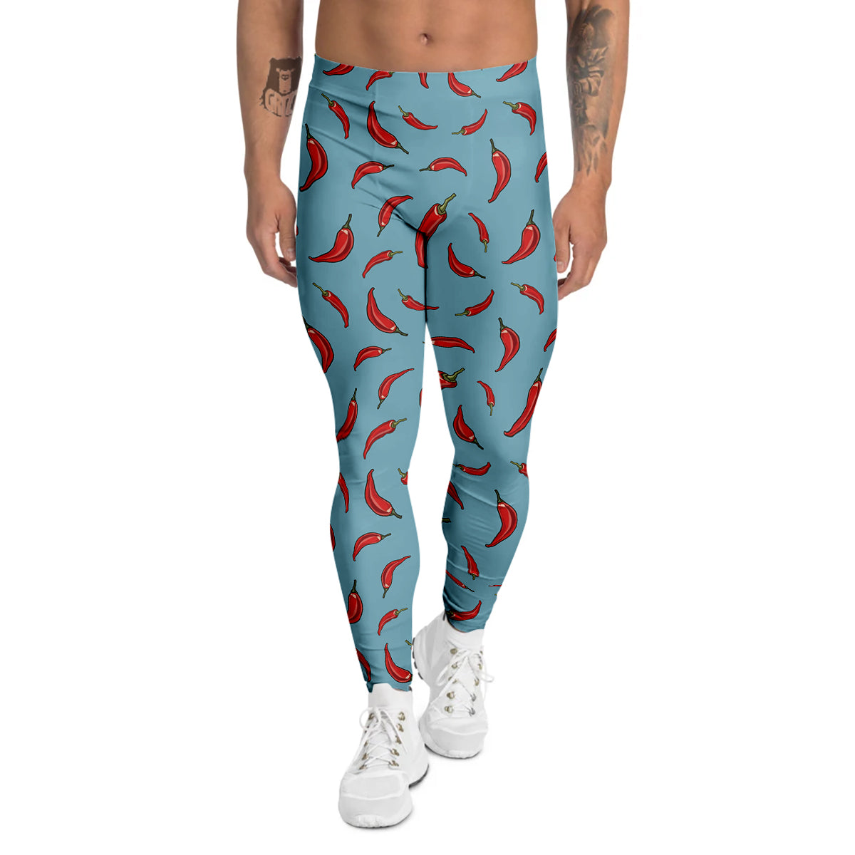 Blue And Chili Pepper Print Pattern Men's Leggings-grizzshop