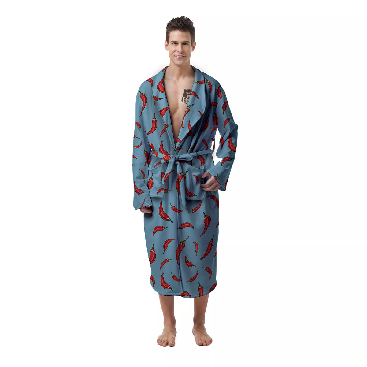 Blue And Chili Pepper Print Pattern Men's Robe-grizzshop