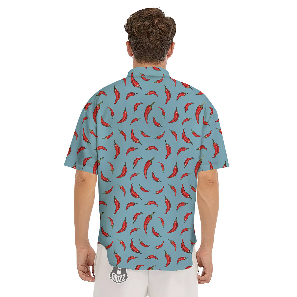 Blue And Chili Pepper Print Pattern Men's Short Sleeve Shirts-grizzshop