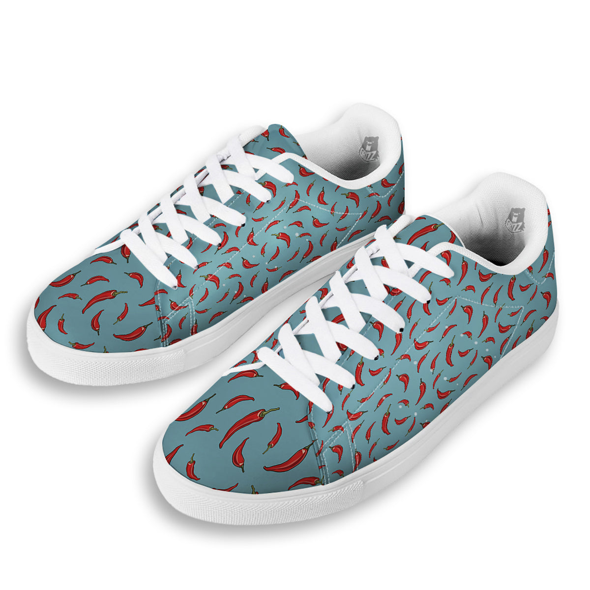 Blue And Chili Pepper Print Pattern White Low Top Sneakers-grizzshop