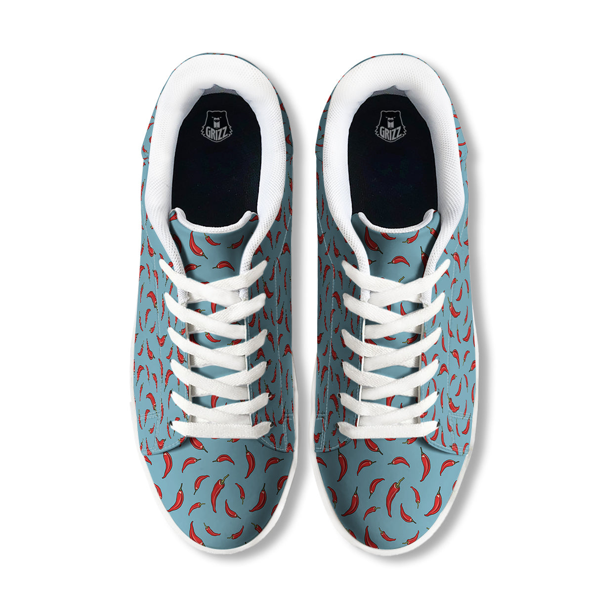 Blue And Chili Pepper Print Pattern White Low Top Sneakers-grizzshop